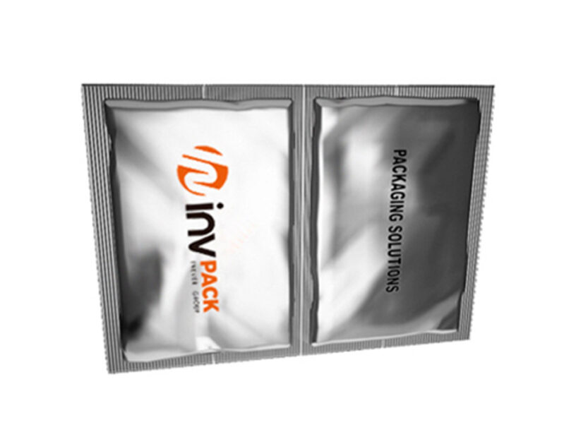 Front and back example of a sealed sachet using the MVA 12 multilane sachet machine